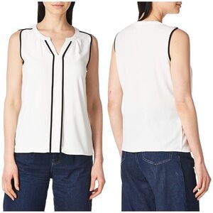 Calvin Klein White Black Contrast Career Blouse Size Medium